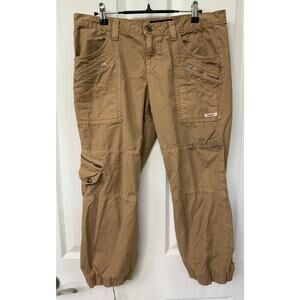 Guess Khaki utility jogger pant size 30 100% cotton tie lace back of pants camel